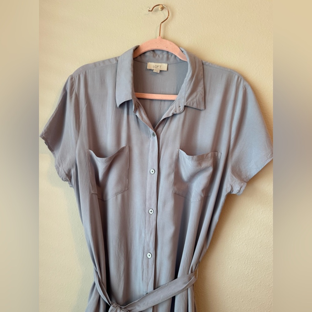 LOFT Light Gray Button-Up Mini Dress - Picture 3 of 10